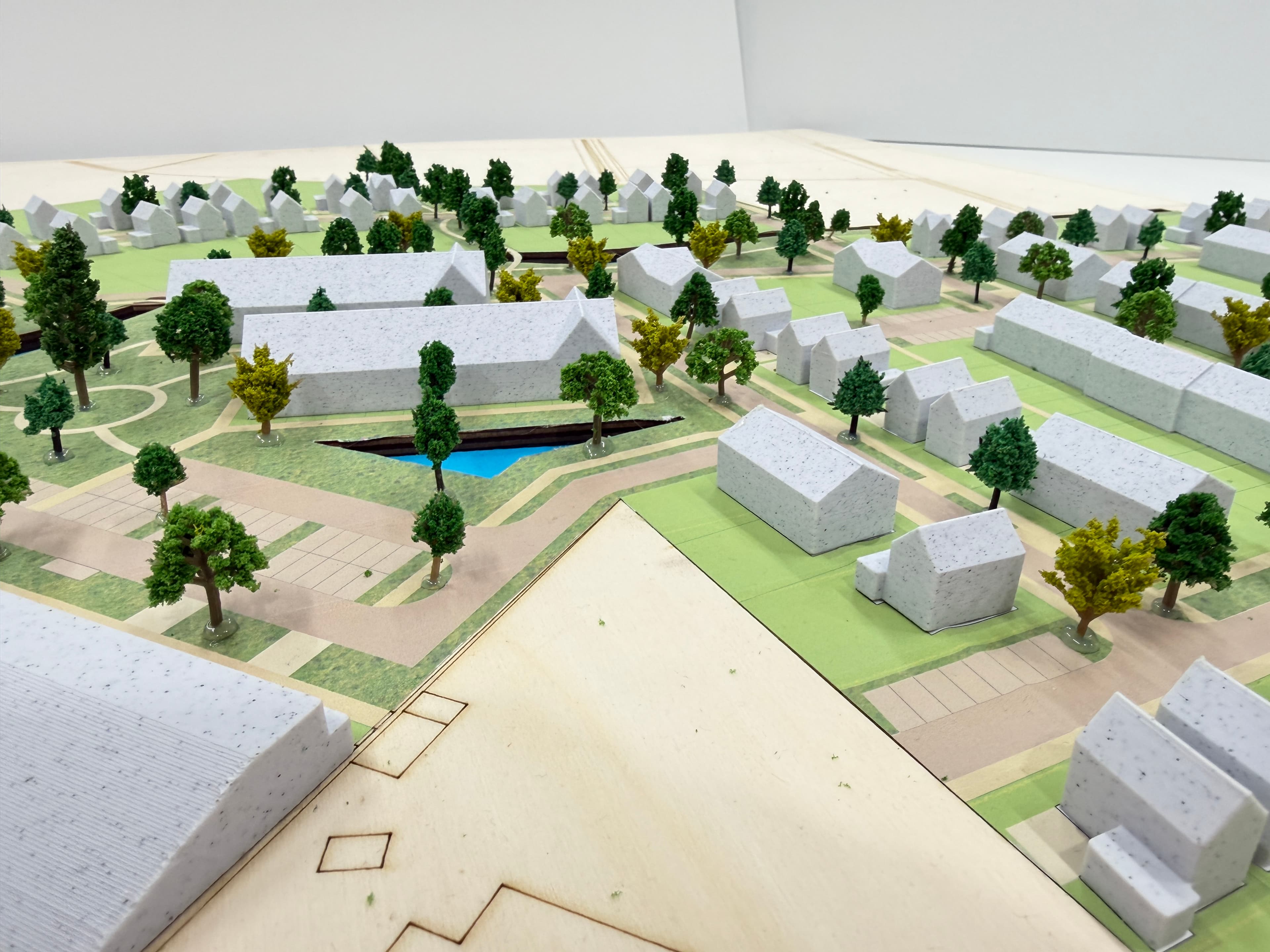 Detail van de groene openbare ruimte in de maquette